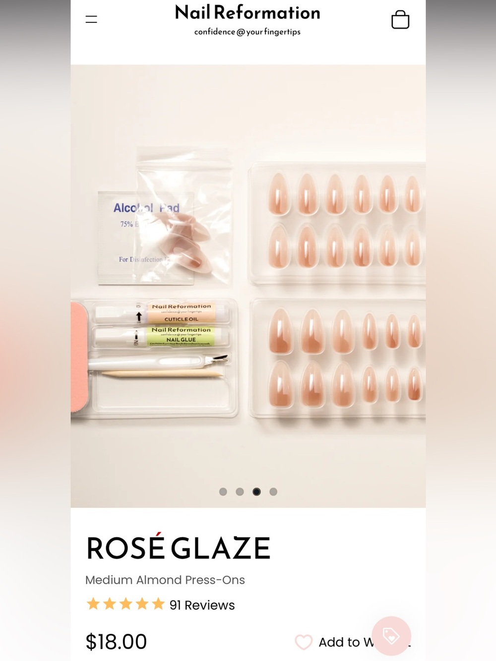 Nail Reformation Rosé Glaze Medium Almond Press-On Nails – Soft Pink